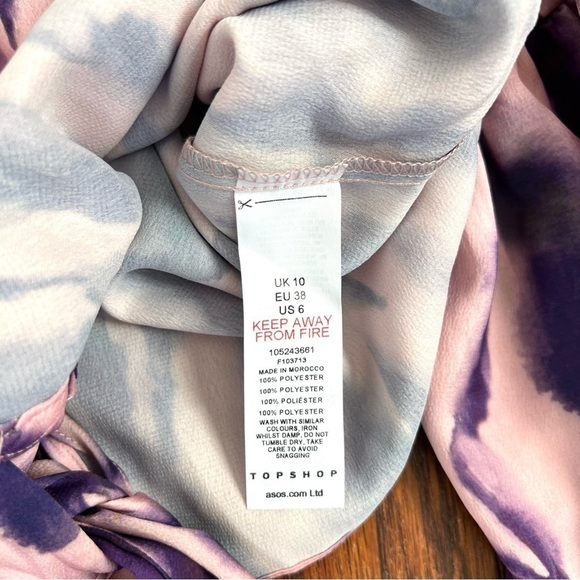 Topshop Pink and Purple Tie Dye Ruffle Flouncy Lightweight Blouse Size 6 - Picture 13 of 16